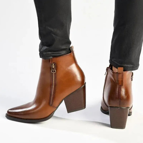 Madison Jeffie Cuban Heel Double Zip Ankle Boot - Tan