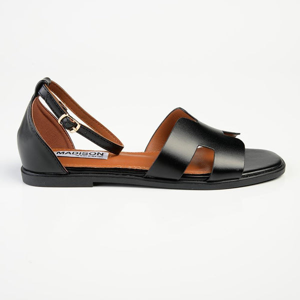 Madison Jenny H Bar Flat Sandal - Black-Madison Heart of New York-Buy shoes online