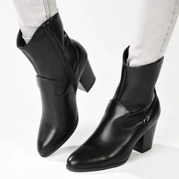 Madison Jodie Plain Block Heel Cowboy Boot - Black