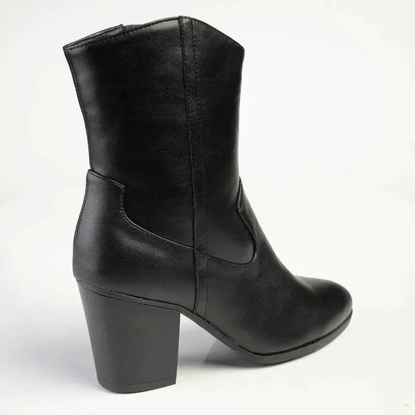 Madison Jodie Plain Block Heel Cowboy Boot - Black