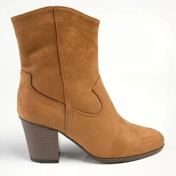 Madison Jodie Plain Block Heel Cowboy Boot - Tan