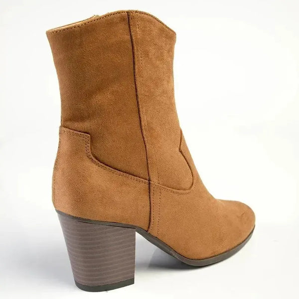 Madison Jodie Plain Block Heel Cowboy Boot - Tan