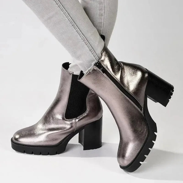 Madison Jones Chelsea Block Heel Boot - Pewter