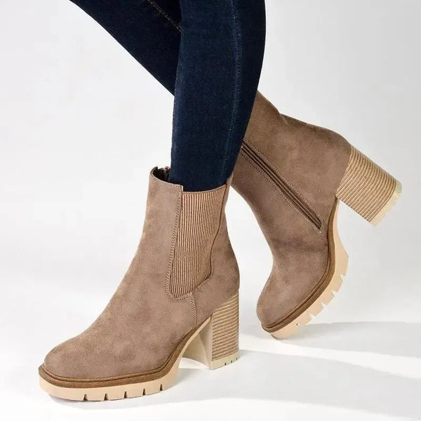 Madison Jones Chelsea Block Heel Boot - Taupe