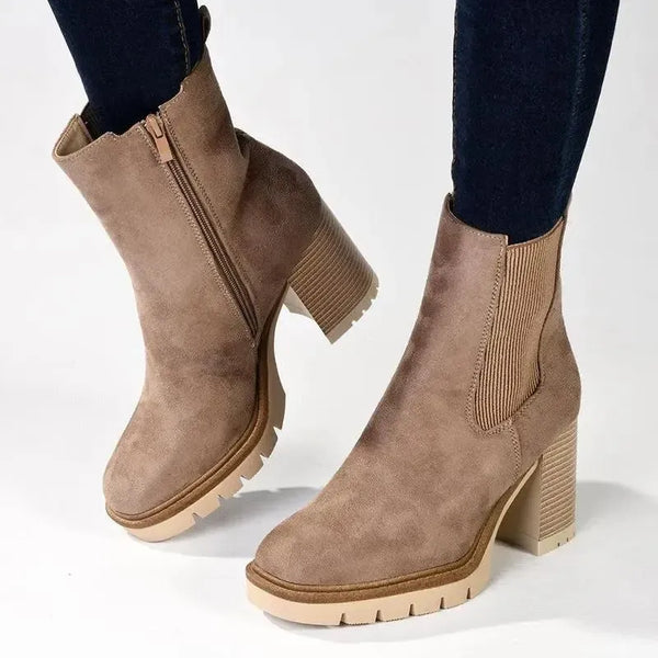 Madison Jones Chelsea Block Heel Boot - Taupe
