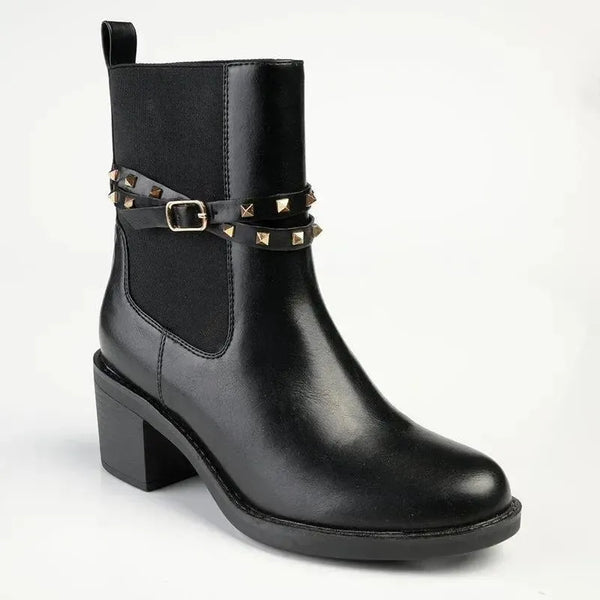 Madison Jonhsy Block Heel Gusset Boot With Stud - Black