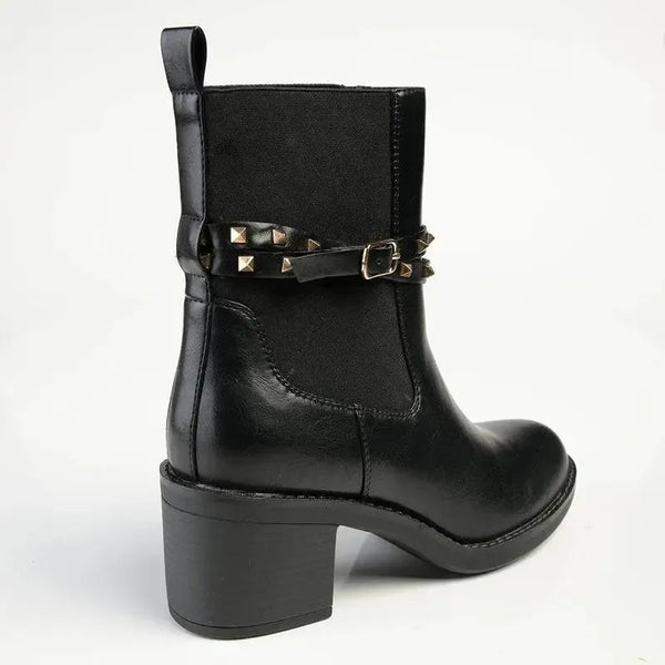 Madison Jonhsy Block Heel Gusset Boot With Stud - Black