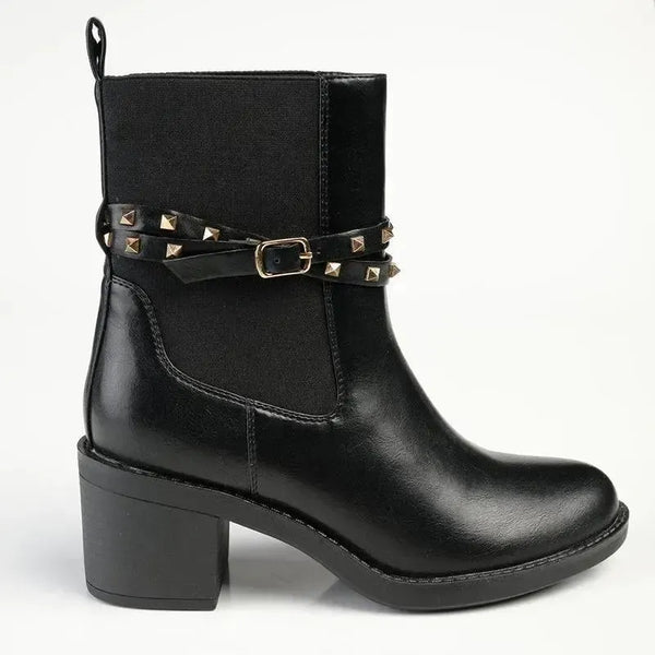 Madison Jonhsy Block Heel Gusset Boot With Stud - Black