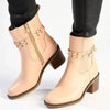 Madison Jonhsy Block Heel Gusset Boot With Stud - Nude