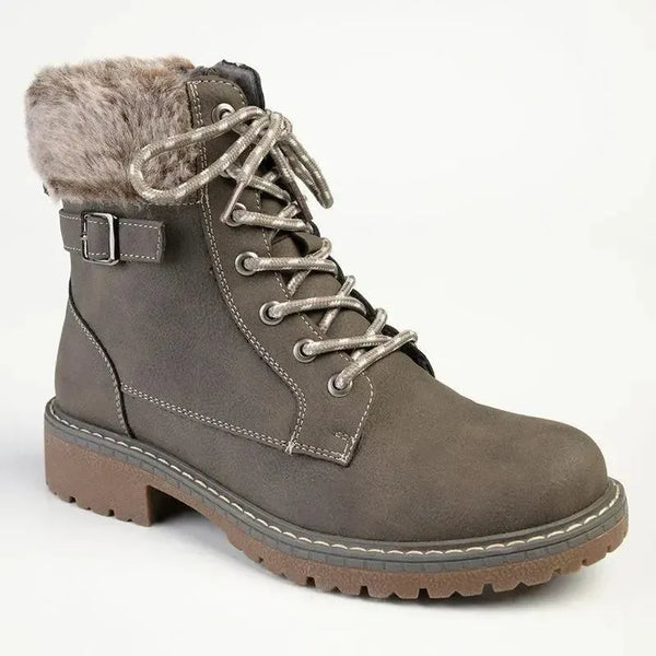 Madison Jordan Fur Collar Lace Up Boot - Charcoal