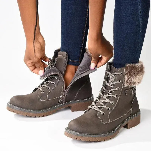 Madison Jordan Fur Collar Lace Up Boot - Charcoal