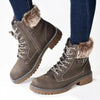 Madison Jordan Fur Collar Lace Up Boot - Charcoal