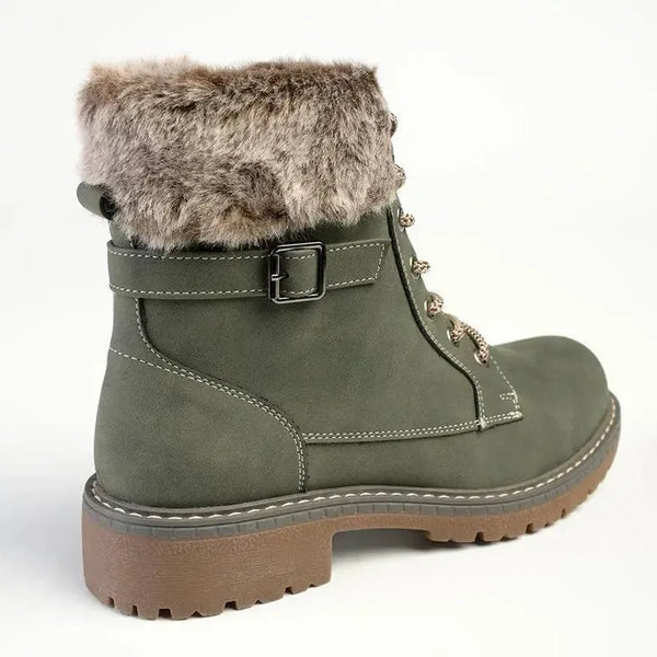 Madison Jordan Fur Collar Lace Up Boot - Khaki
