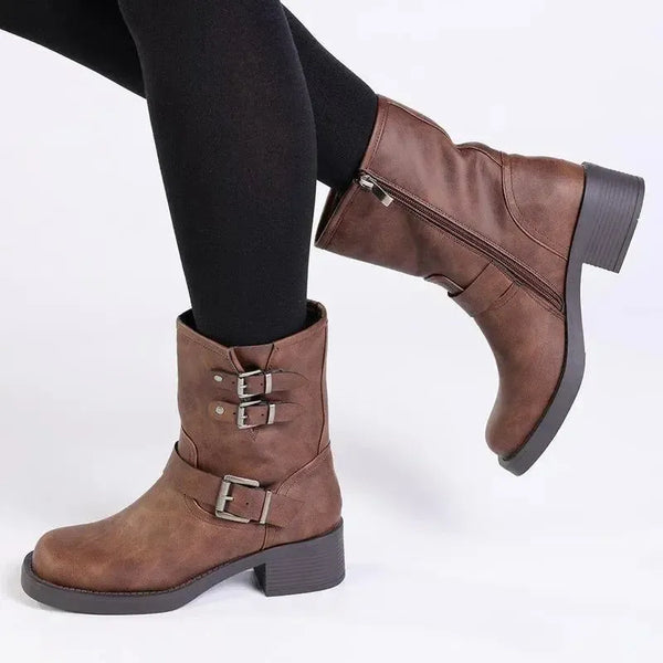 Madison Jorin 3 Buckle Biker Boot - Brown