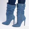 Madison Kessa Rouched Stiletto Boot - Blue-Madison Heart of New York-Buy shoes online