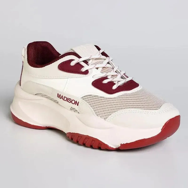 Madison Kim Ladies Fashion Sneaker - White / Burgundy
