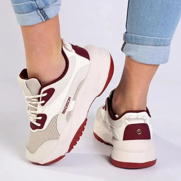 Madison Kim Ladies Fashion Sneaker - White / Burgundy