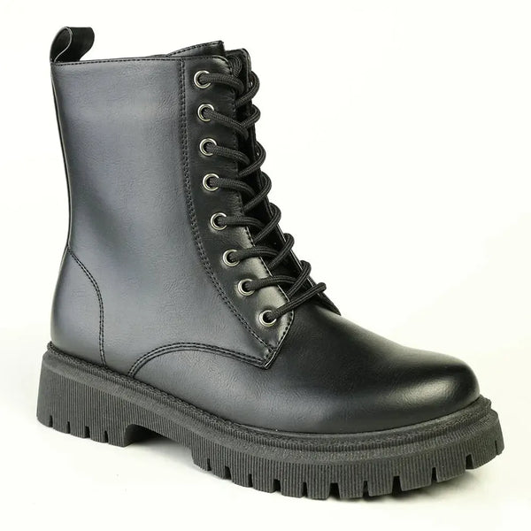 Madison Lace Up Combat Boots - Black