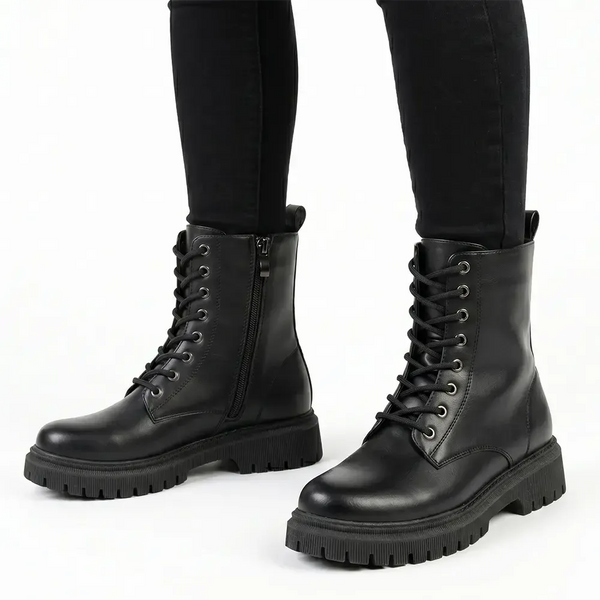 Madison Lace Up Combat Boots - Black