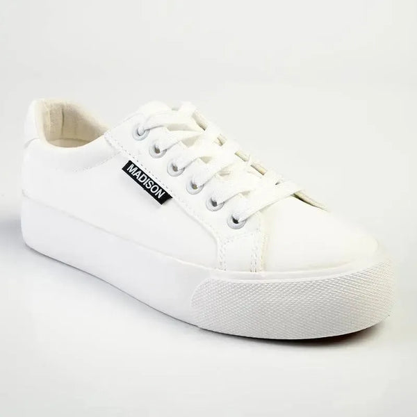Madison Ladies Basic Lac Up Sneaker - White