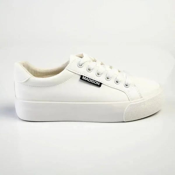 Madison Ladies Basic Lac Up Sneaker - White