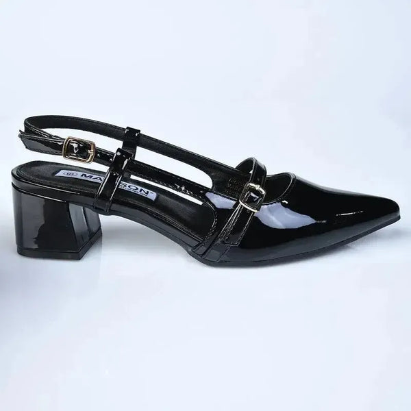 Madison Ladies Cross Strap Court Heel - Black