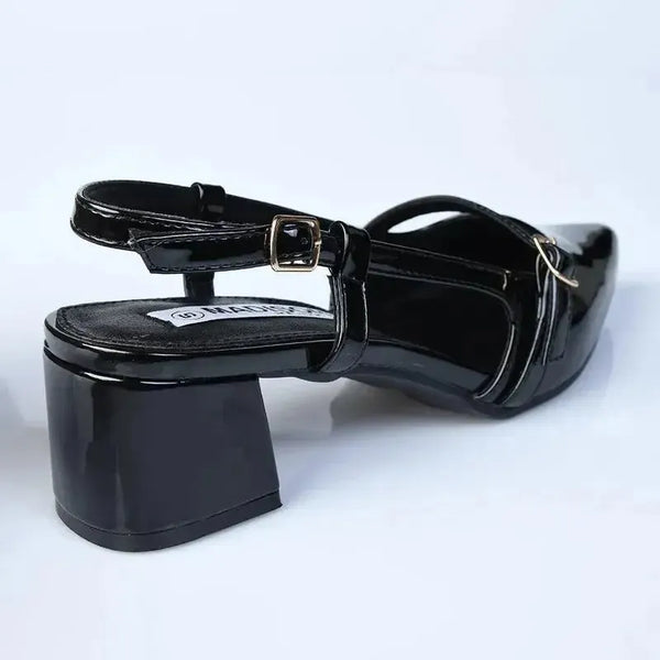 Madison Ladies Cross Strap Court Heel - Black