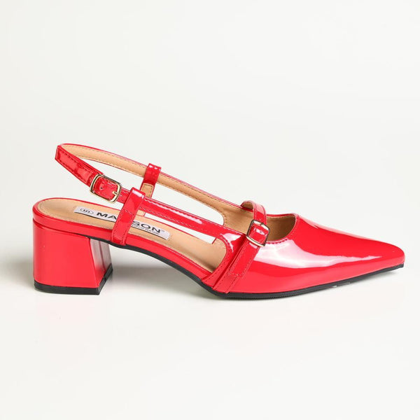 Madison Ladies Cross Strap Court Heel - Red