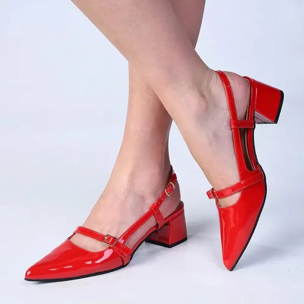 Madison Ladies Cross Strap Court Heel - Red