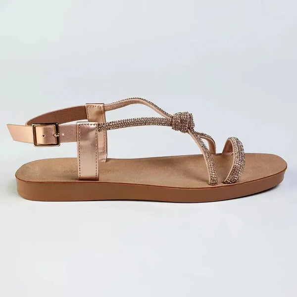 Madison Ladies Diamond Knot Flat Sandal - Rose Gold