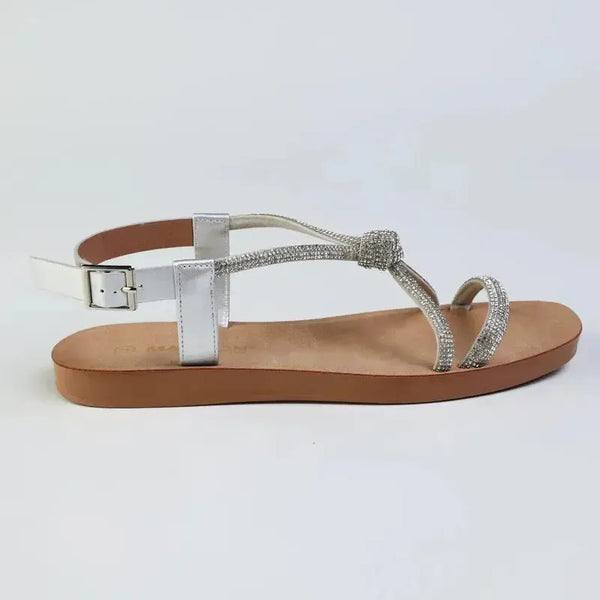 Madison Ladies Diamond Knot Flat Sandal - Silver