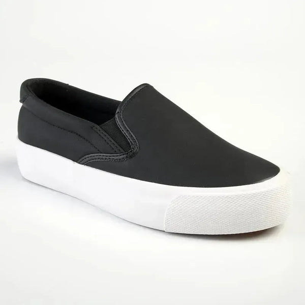 Madison Ladies Platform Slip On Sneaker - Black/White Sole