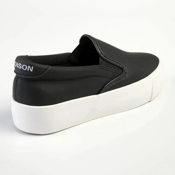 Madison Ladies Platform Slip On Sneaker - Black/White Sole