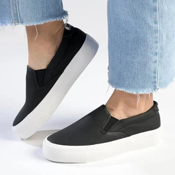 Madison Ladies Platform Slip On Sneaker - Black/White Sole