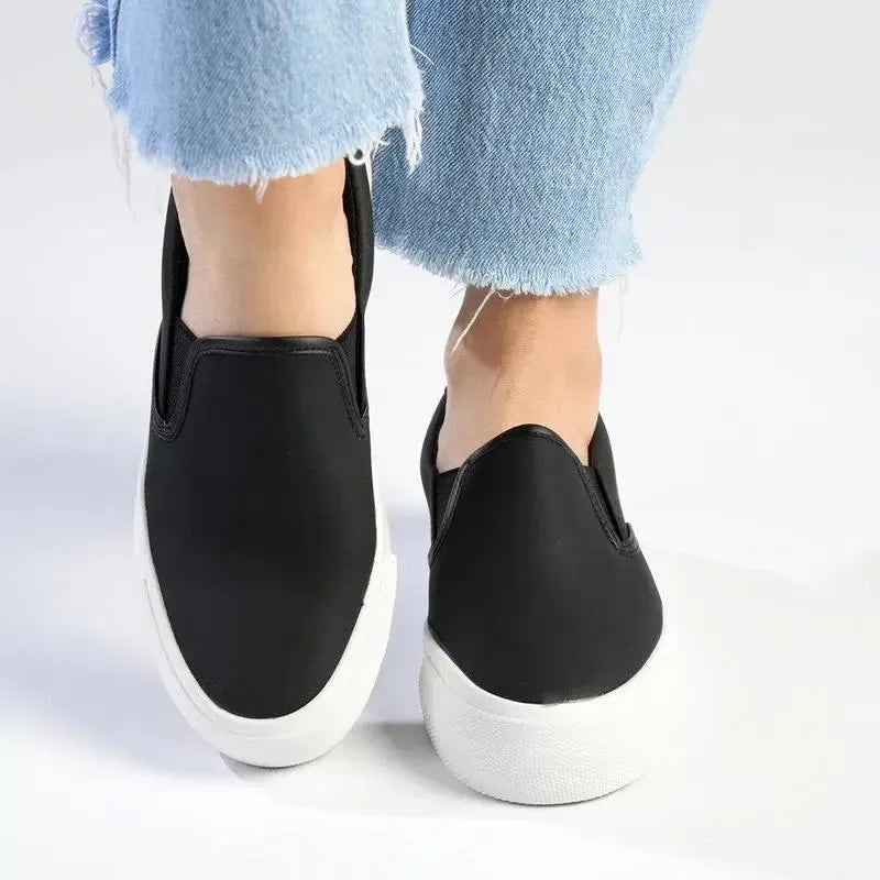 Madison Ladies Platform Slip On Sneaker Black/White Sole