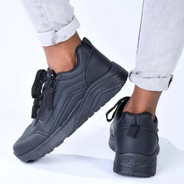 Madison Ladies Side Zip Detailed Sneaker - Black Mono