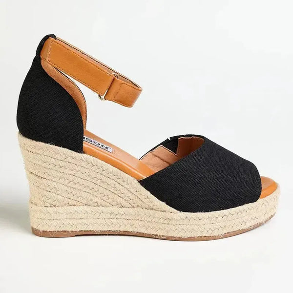 Madison Laura 2 Full Vamp Espadrille Wedge Sandal - Black
