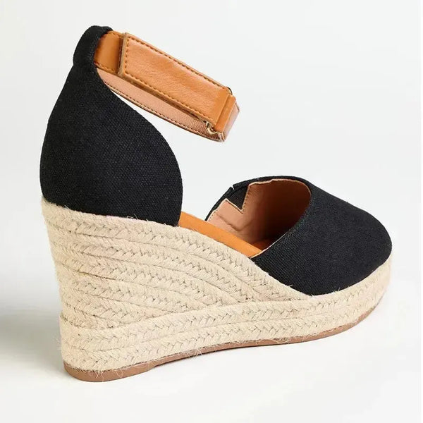 Madison Laura 2 Full Vamp Espadrille Wedge Sandal - Black