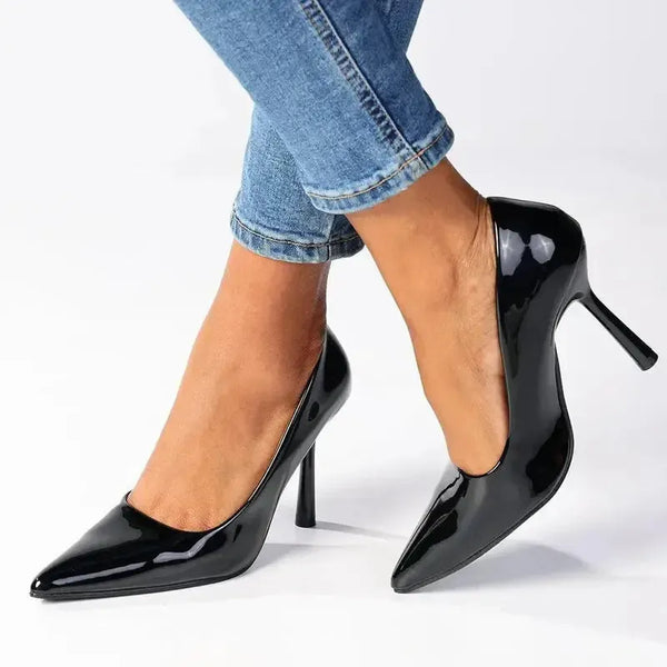 Madison Lila 6 Hourglass Court Heel - Black Patent
