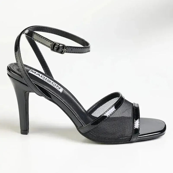 Madison Marcella Mesh Ankle Tie Stiletto Sandal - Black
