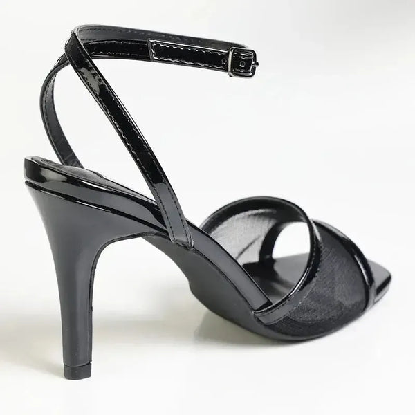 Madison Marcella Mesh Ankle Tie Stiletto Sandal - Black