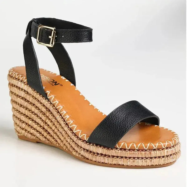 Madison Marion Espadrille Wedge Sandals - Black