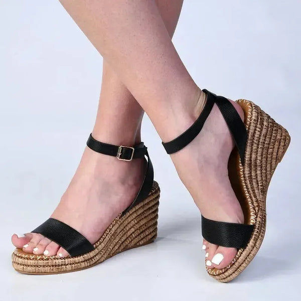 Madison Marion Espadrille Wedge Sandals - Black