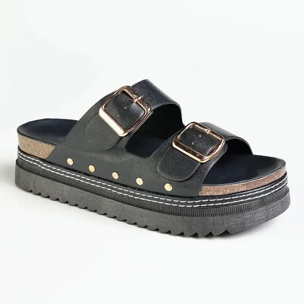 Madison Maude Double Buckle Footbed Sandal - Black