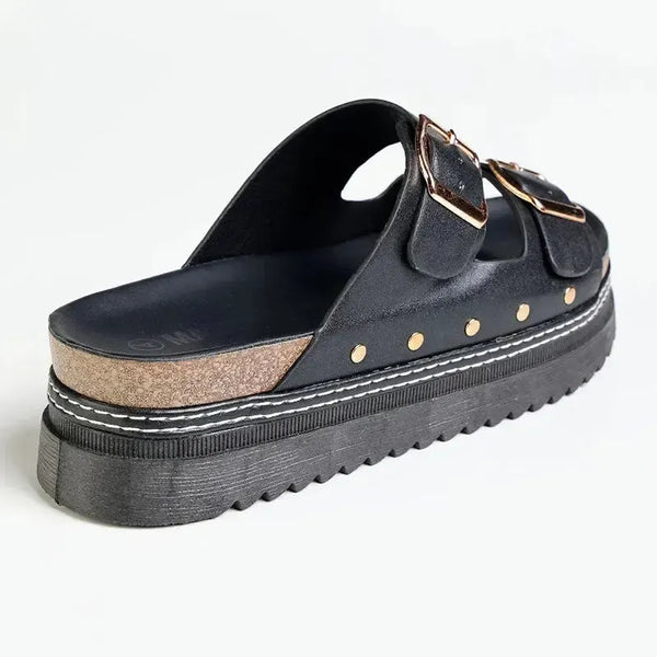 Madison Maude Double Buckle Footbed Sandal - Black