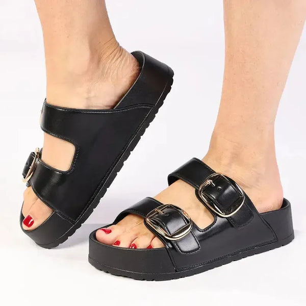 Madison Mckenna Double Buckle Footbed Sandal - Black