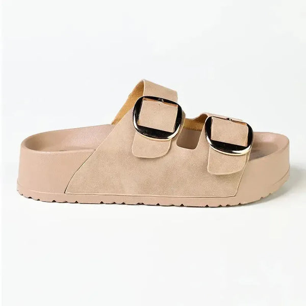 Madison Mckenna Double Buckle Footbed Sandal - Taupe