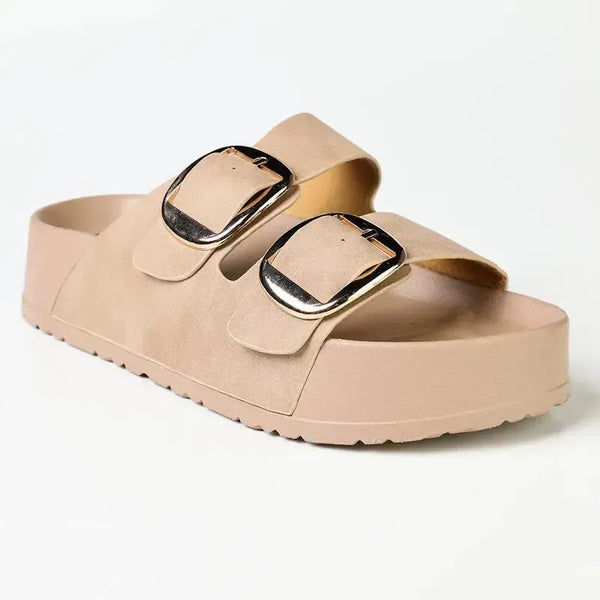 Madison Mckenna Double Buckle Footbed Sandal - Taupe