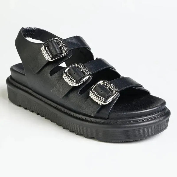 Madison Melandie Triple Buckle Sandals - Black