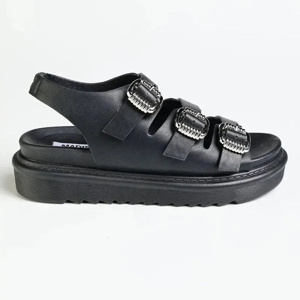 Madison Melandie Triple Buckle Sandals - Black